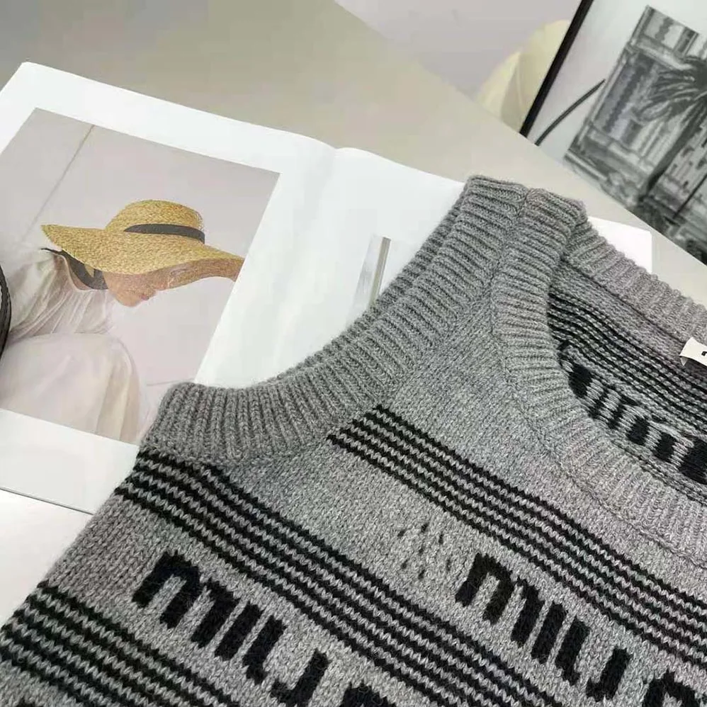 Miu Miu Cashmere Dress with Intarsia-Knit Logo for Women in Gray