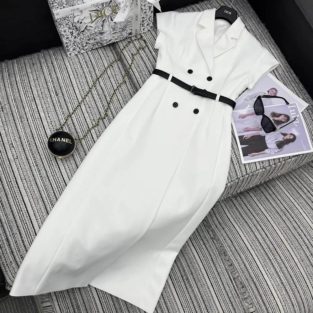 Dior Mid-Length Belted Dress Ecru Virgin Wool and Silk Grain de Poudre for Women