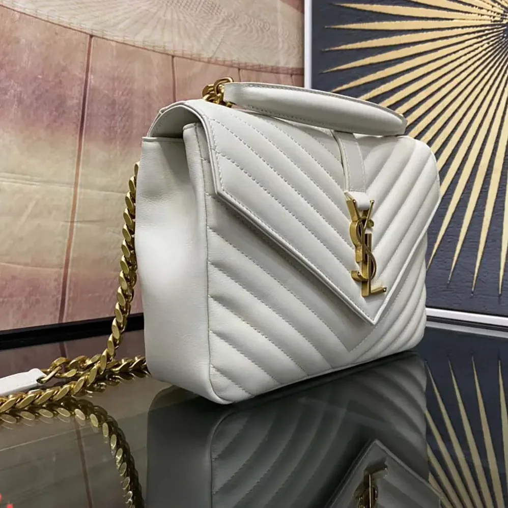 Saint Laurent YSL College Medium in Quilted Leather for Women in White