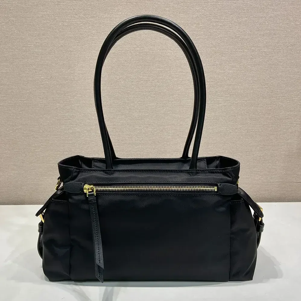 Prada Explore Medium Re-Nylon And Leather Tote Bag for Women in Black