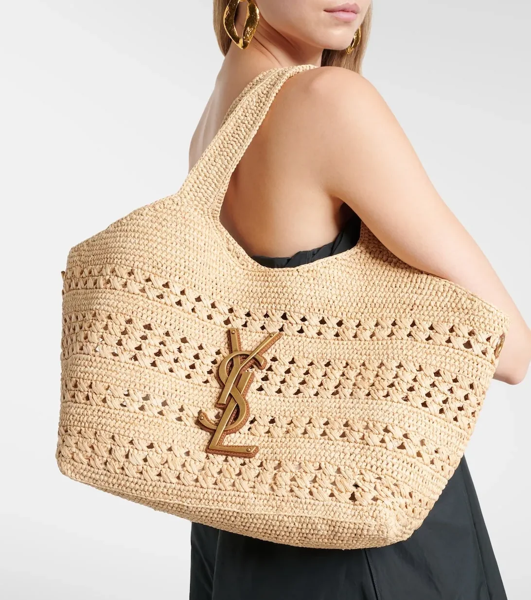 Saint Laurent Icare Medium Tote Bag in Natural Raffia Bronze Hardware Saint Laurent Icare Medium Tote Bag in Natural Raffia Bronze Hardware