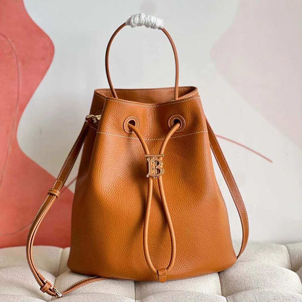 Burberry Grainy Leather Small TB Bucket Bag for Women in Brown Burberry Grainy Leather Small TB Bucket Bag for Women in Brown