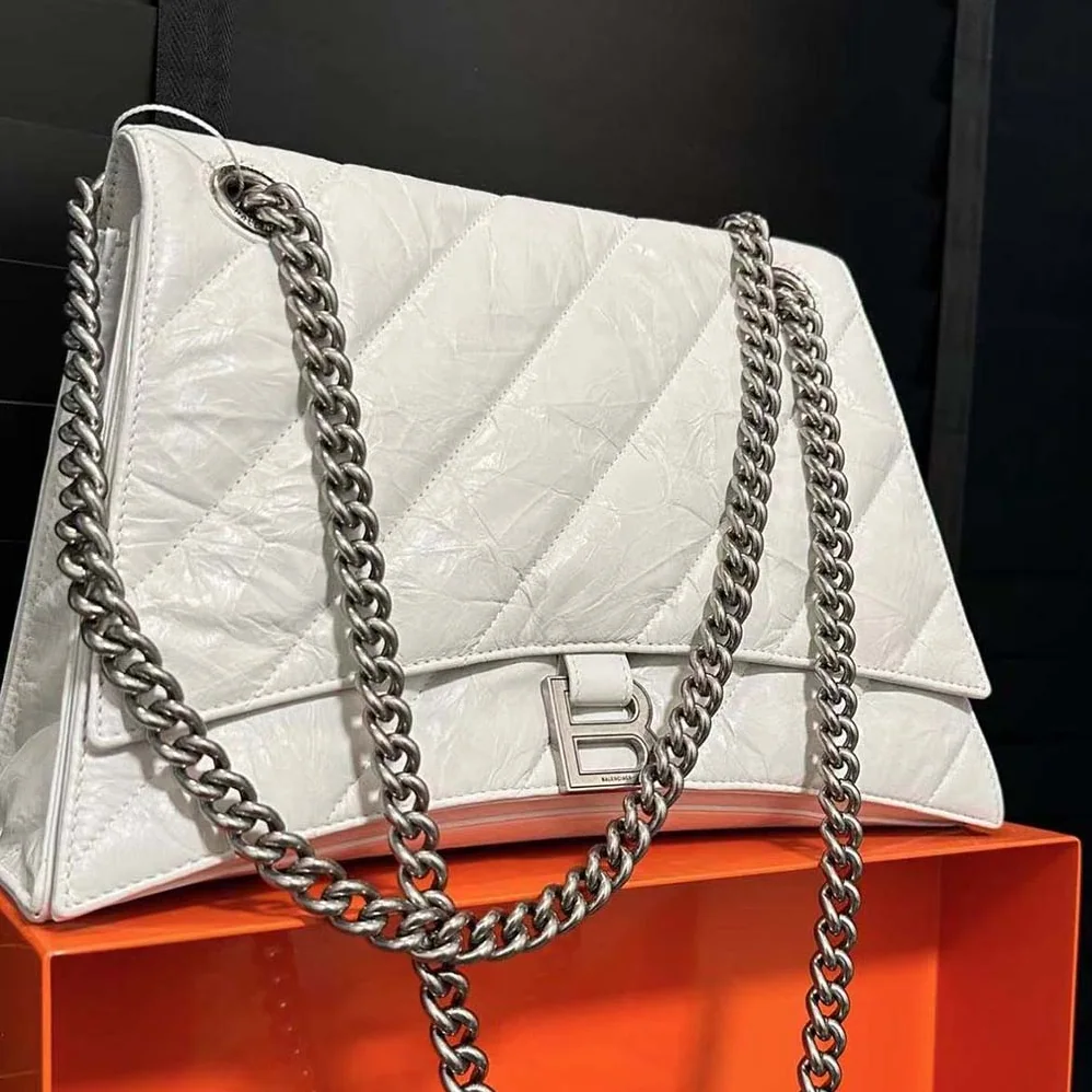 Balenciaga Crush Medium Chain Bag Quilted in White for Women