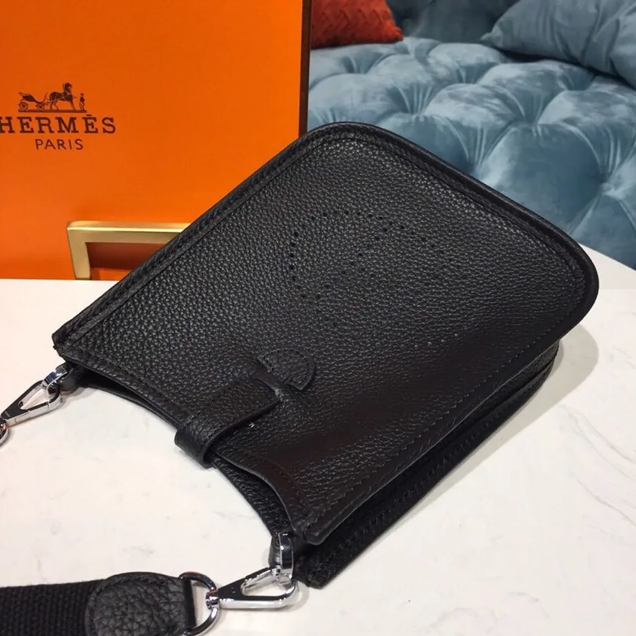 Hermes Evelyne II TPM Bag Black Silver Toned Hardware /
