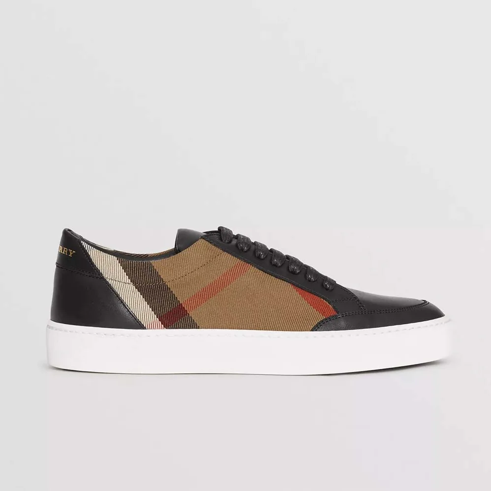 Burberry Shoes Check Detail Leather Sneakers for Unisex in Black Burberry Shoes Check Detail Leather Sneakers for Unisex in Black