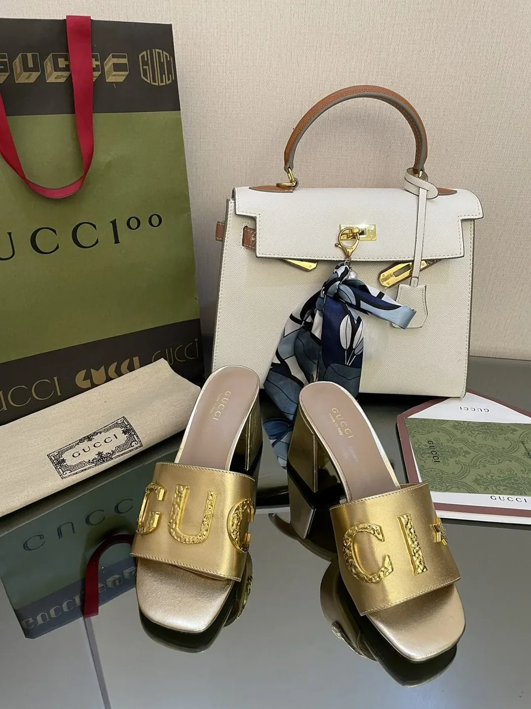 Gucci ‘Gucci' Slide Sandal Gold for Women Gucci ‘Gucci' Slide Sandal Gold for Women