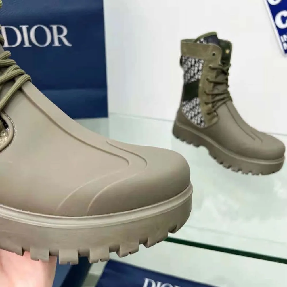 Dior Garden Lace-up Boot Beige and Black Dior Oblique Jacquard and Brown Rubber for Men