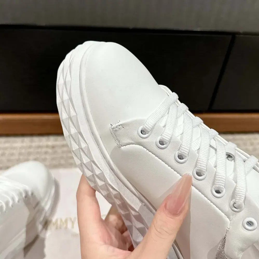 Jimmy Choo Diamond Maxi/F II White & Silver Nappa Leather Glitter Trainers for Women Jimmy Choo Diamond Maxi/F II White & Silver Nappa Leather Glitter Trainers for Women
