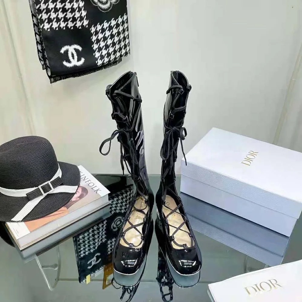 Dior Arty Lace-up Boot Black Patent Calfskin for Women