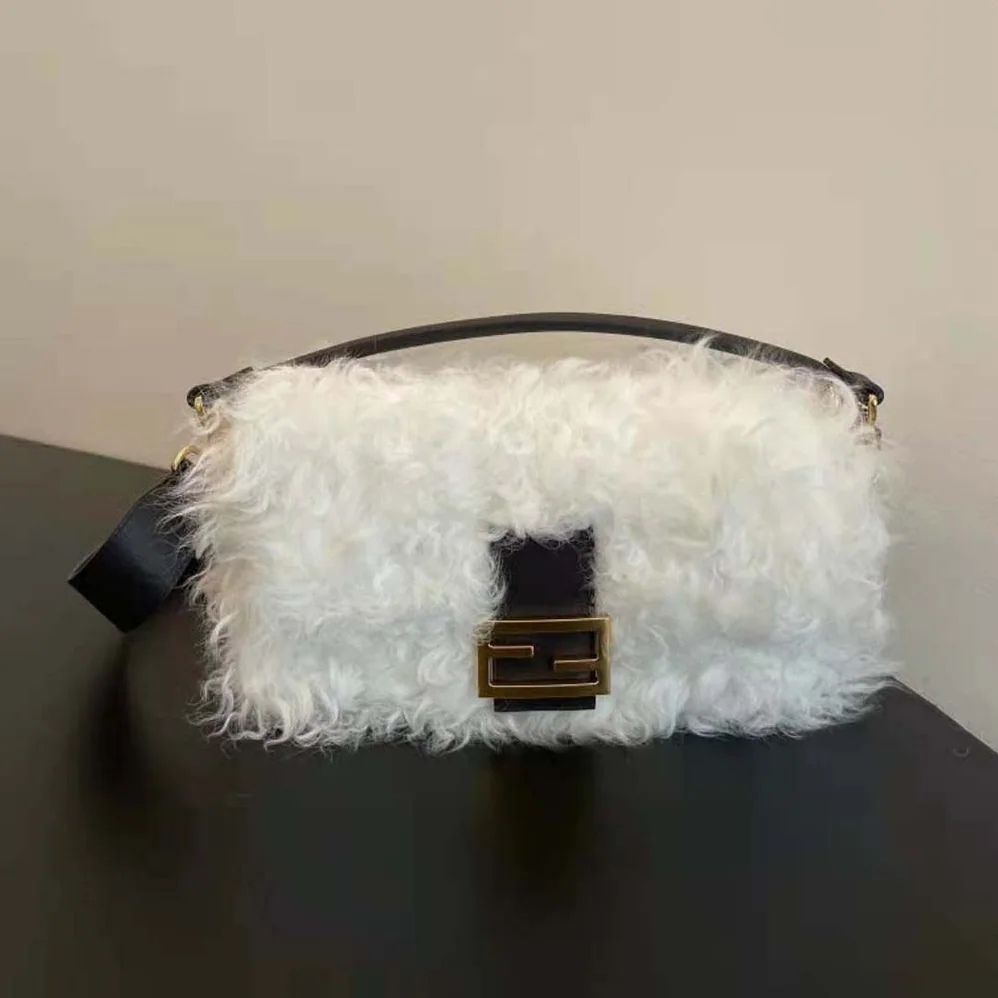 Fendi Baguette White Mohair Wool Bag for Women Fendi Baguette White Mohair Wool Bag for Women
