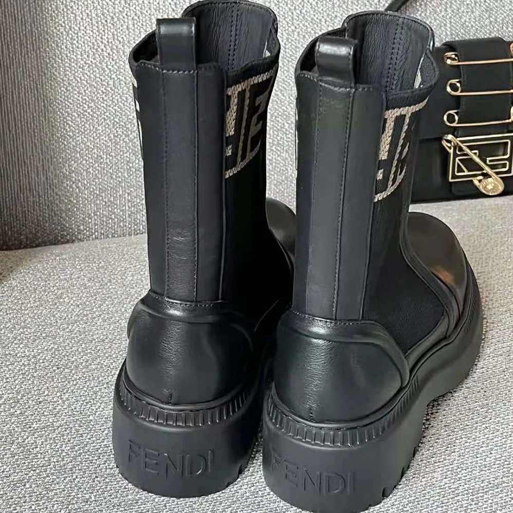 Fendi Domino Black Leather Biker Boots for Women Fendi Domino Black Leather Biker Boots for Women