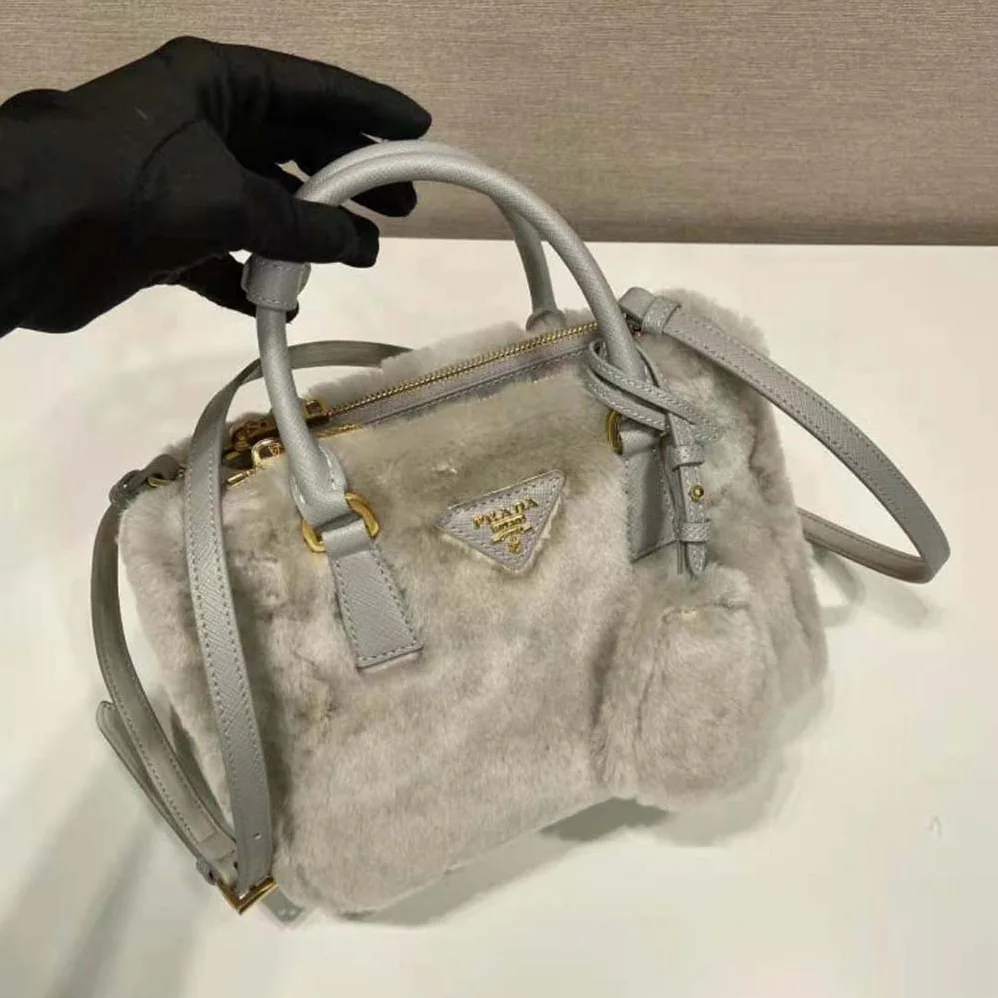 Prada Prada Galleria Shearling Mini-Bag for Women in Silver