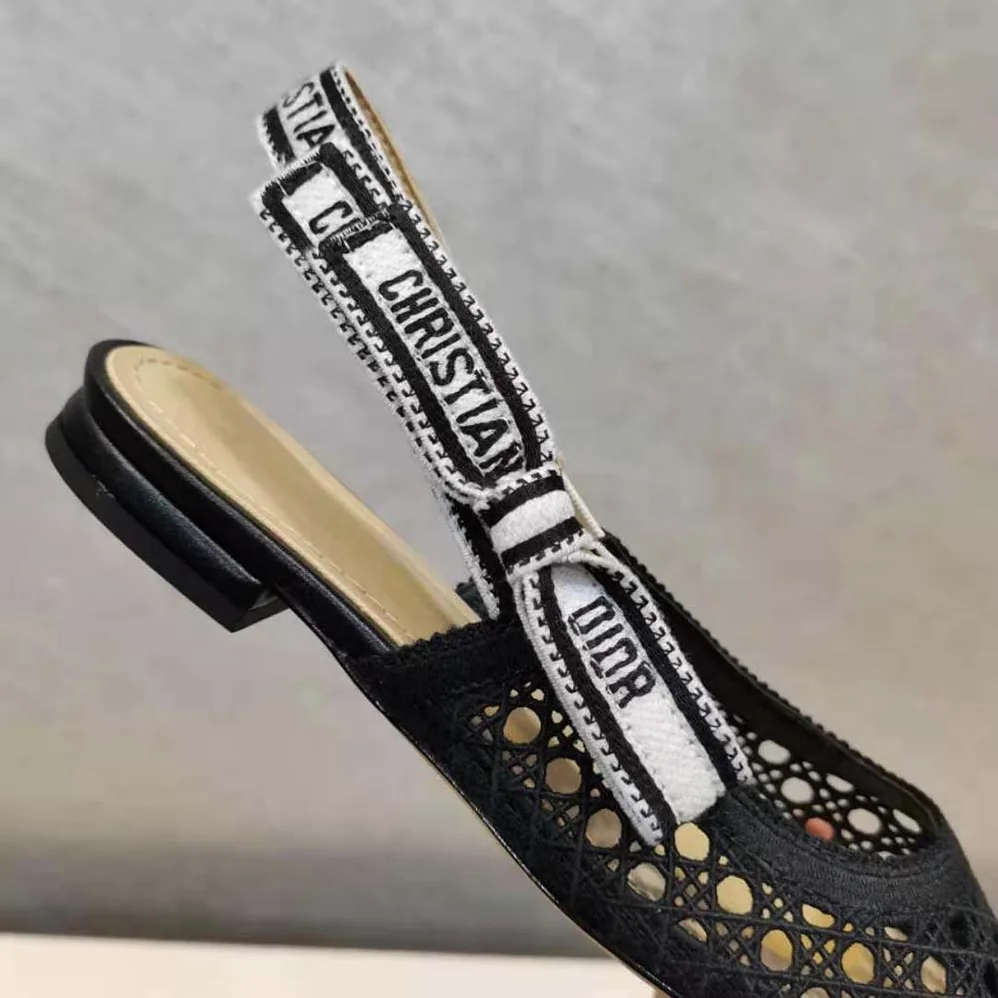 Dior Dior and Moi Slingback Ballerina Flat Black Cannage Embroidered Mesh for Women Dior Dior and Moi Slingback Ballerina Flat Black Cannage Embroidered Mesh for Women