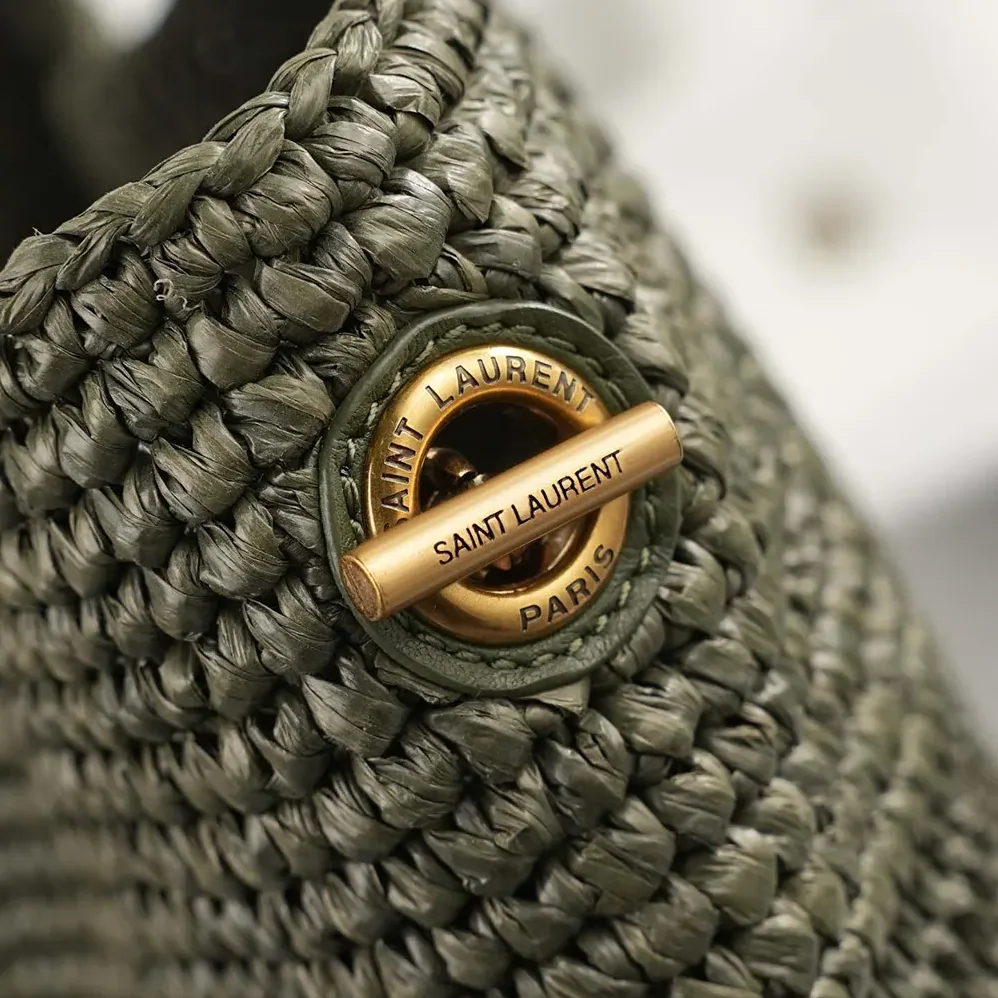 Saint Laurent YSL Icare Medium In Raffia Dark Green for Women