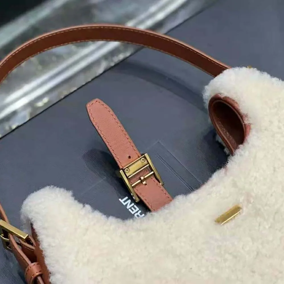 Saint Laurent YSL Le Fermoir Hobo Bag in Merino Shearling for Women Saint Laurent YSL Le Fermoir Hobo Bag in Merino Shearling for Women