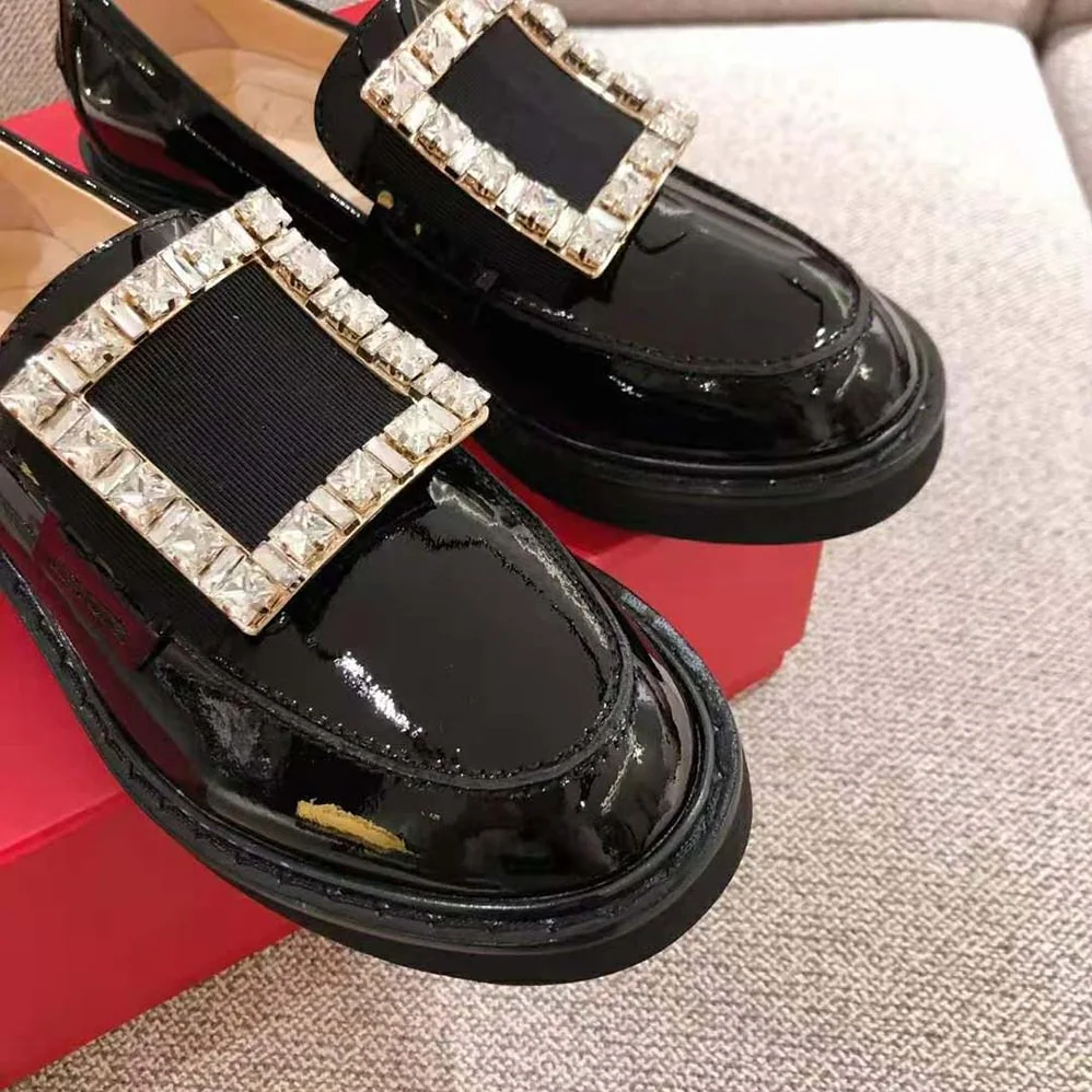 Roger Vivier Viv' Rangers Strass Buckle Loafers for Women in Black Roger Vivier Viv' Rangers Strass Buckle Loafers for Women in Black