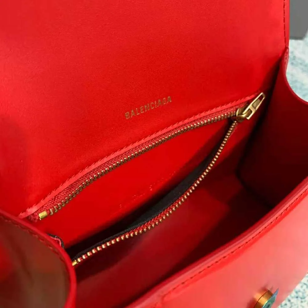 Balenciaga Hourglass Small Top Handle Bag in Shiny Box Calfskin for Women in Red