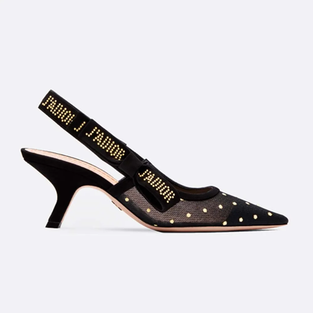 Dior J'adior Slingback Gold-Tone Dotted Swiss 6.5 cm Heel for Women in Black Dior J'adior Slingback Gold-Tone Dotted Swiss 6.5 cm Heel for Women in Black