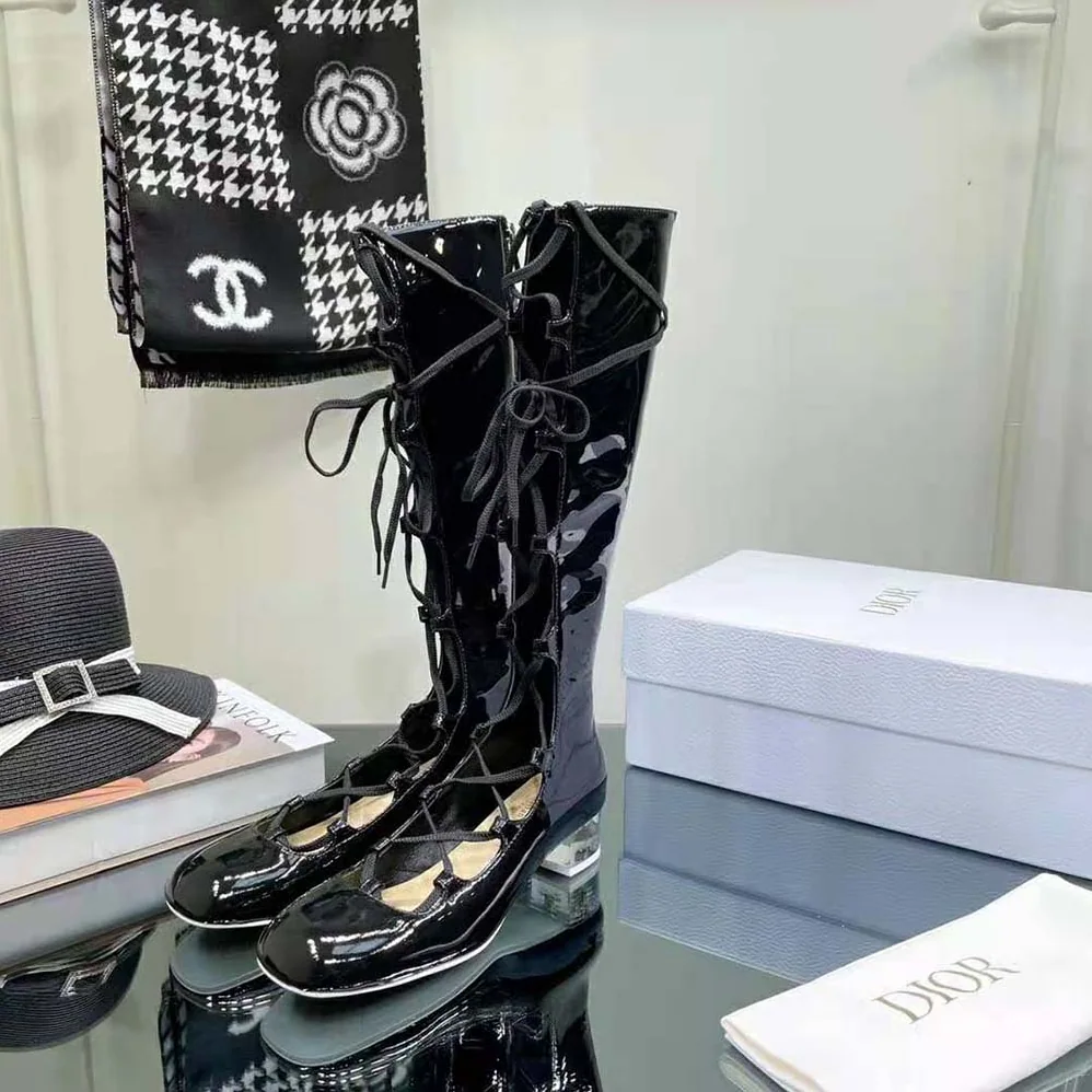 Dior Arty Lace-up Boot Black Patent Calfskin for Women