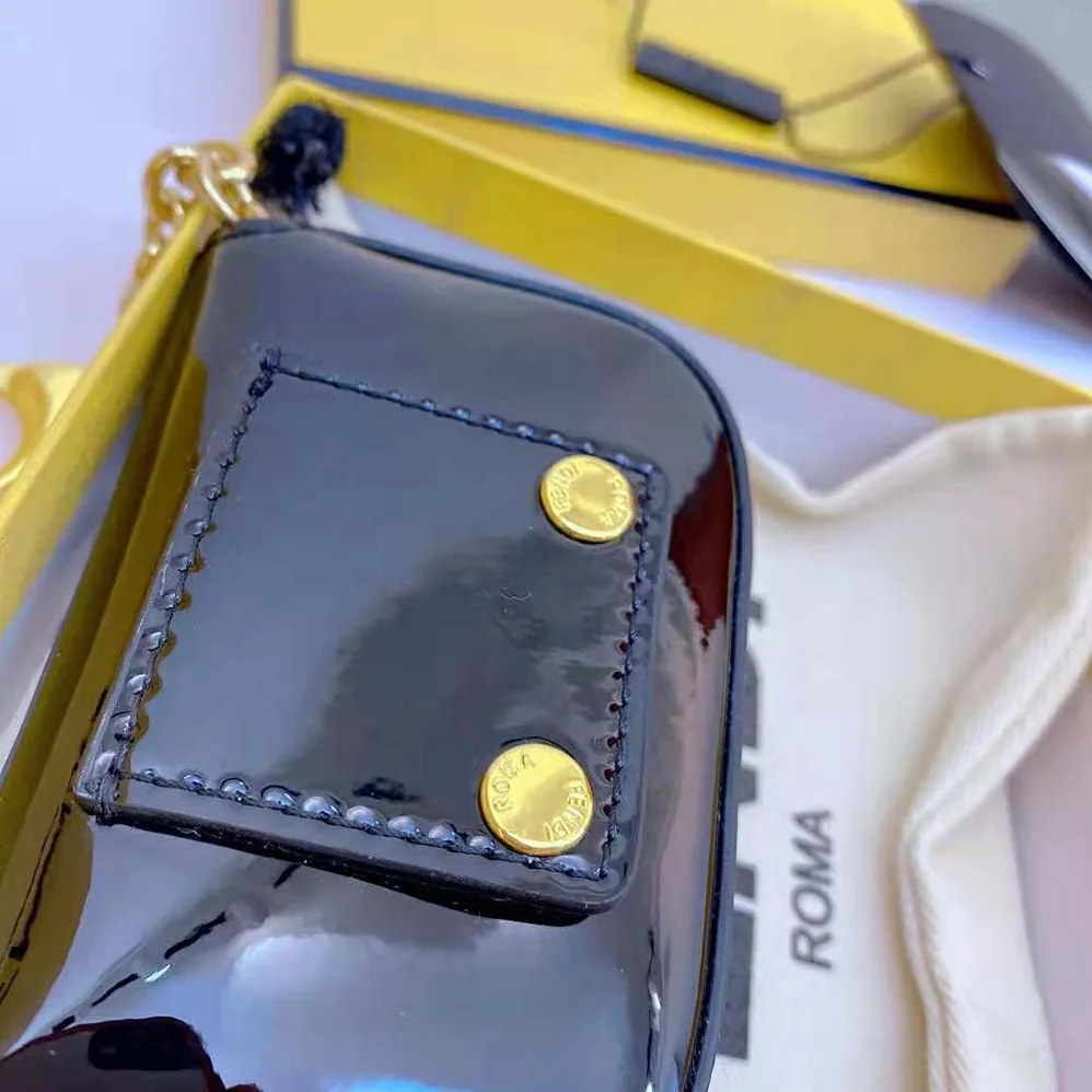 Fendi Nano Baguette Black Patent Leather Charm for Women