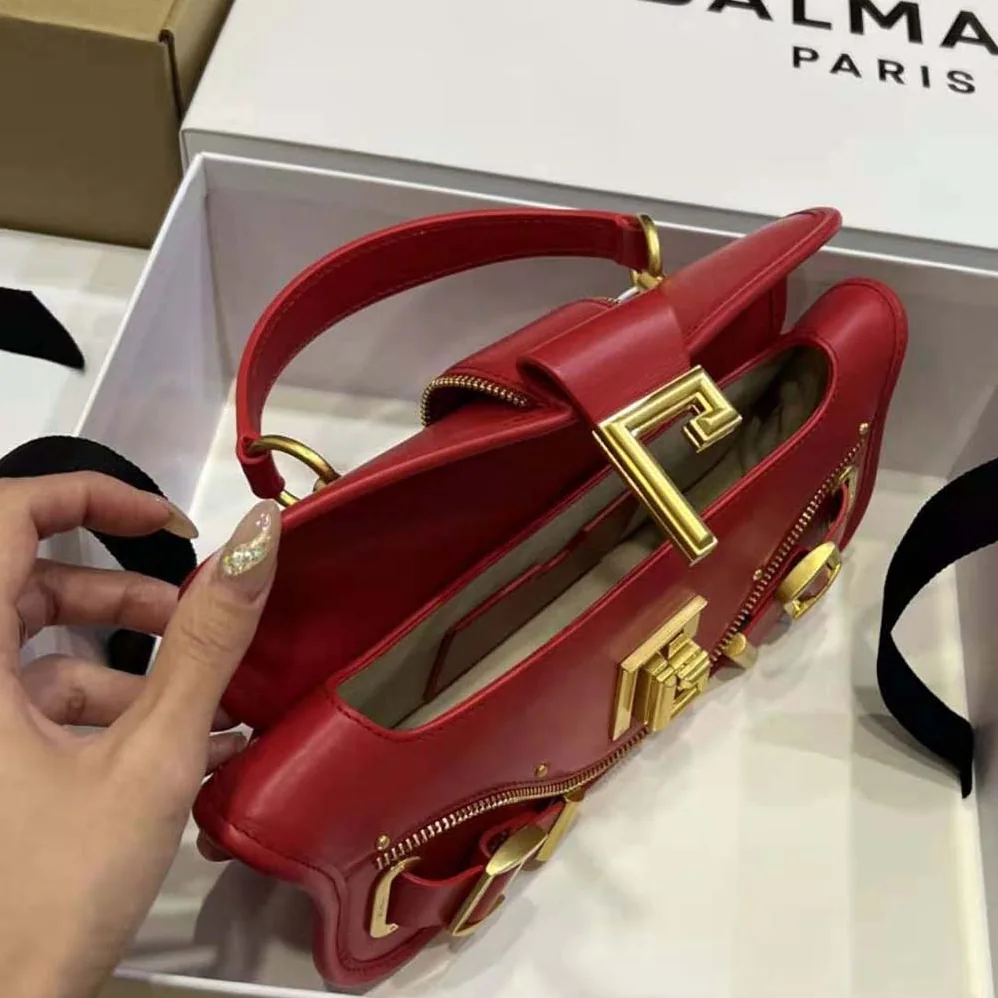 Balmain Blaze Clutch Bag in Smooth Leather for Women in Red Balmain Blaze Clutch Bag in Smooth Leather for Women in Red
