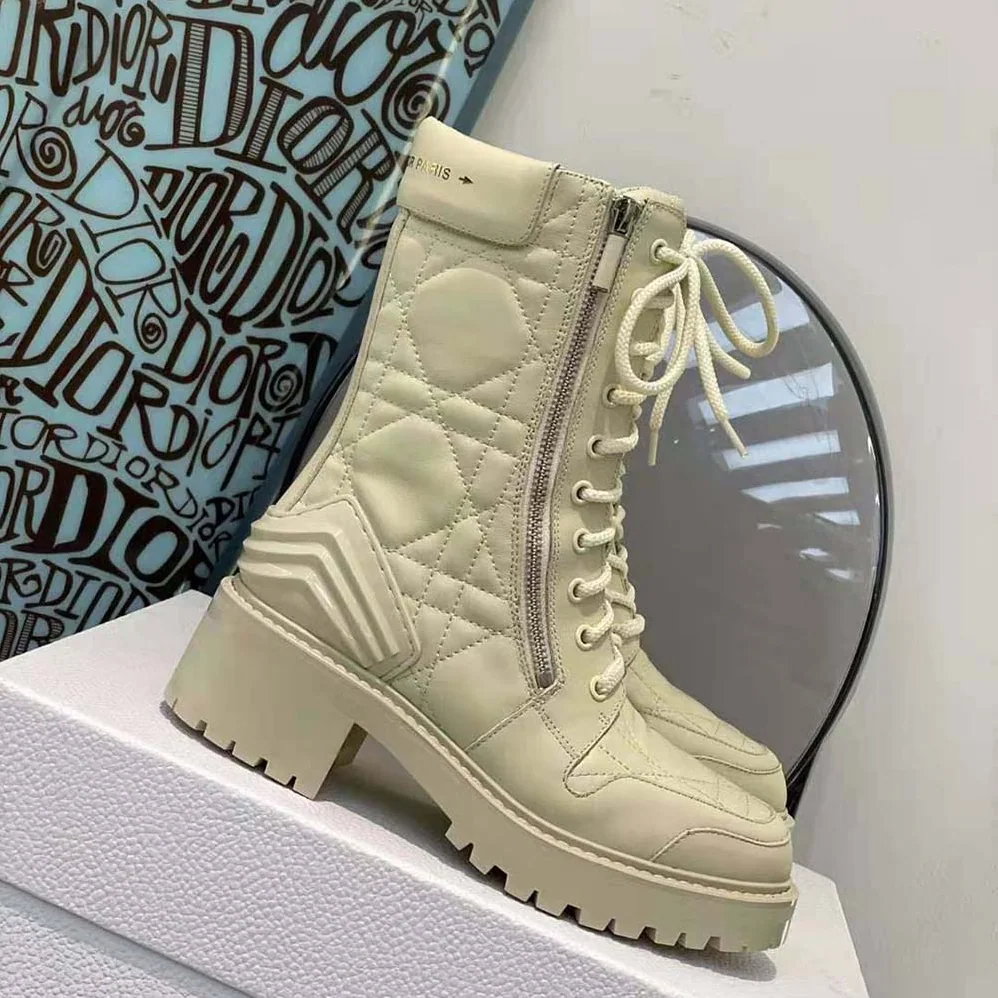 Dior D-Leader Ankle Boot White Quilted Cannage Calfskin for Women