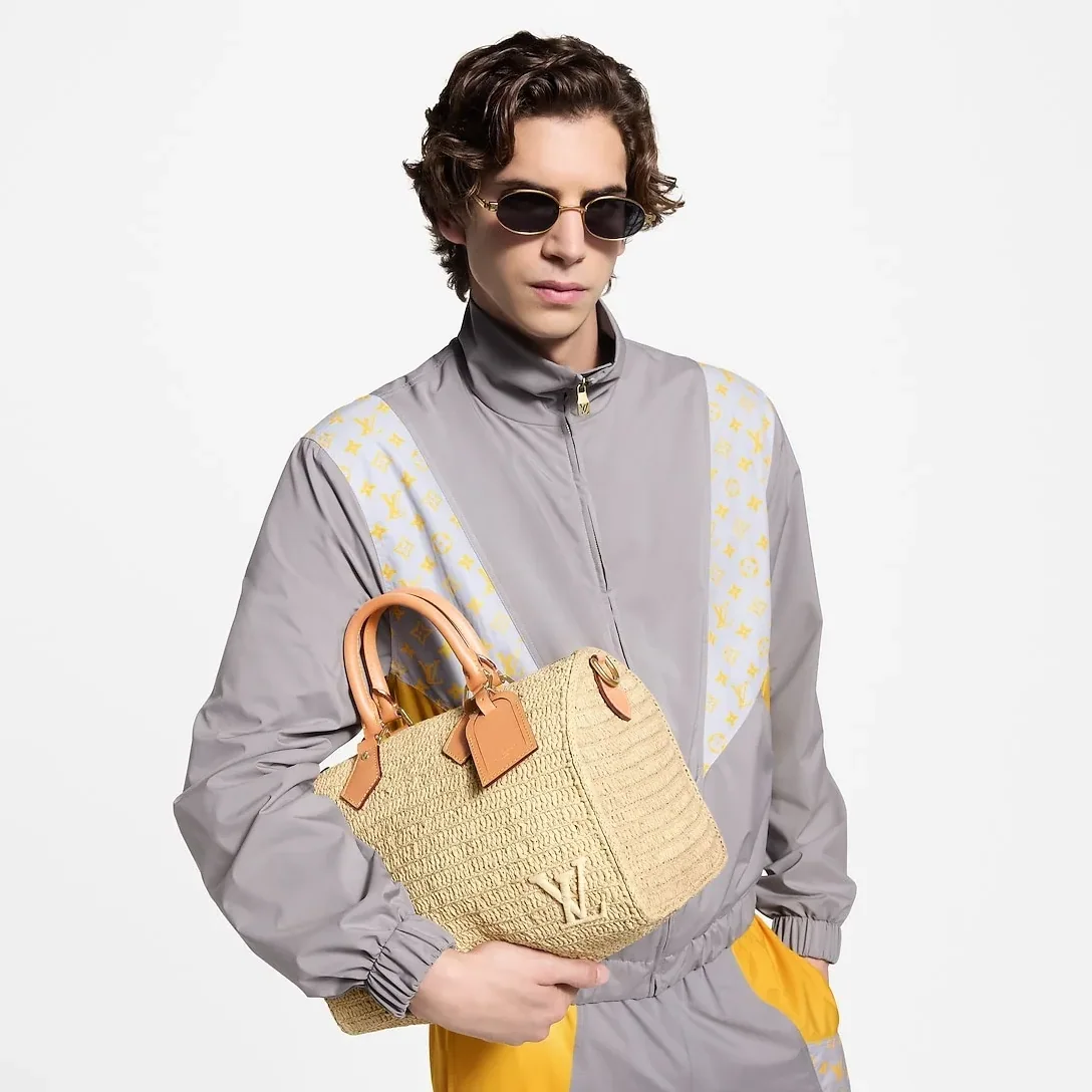 Louis Vuitton Speedy 30 Bandouliere Top Handle Bag / Natural Beige Raffia Gold Hardware