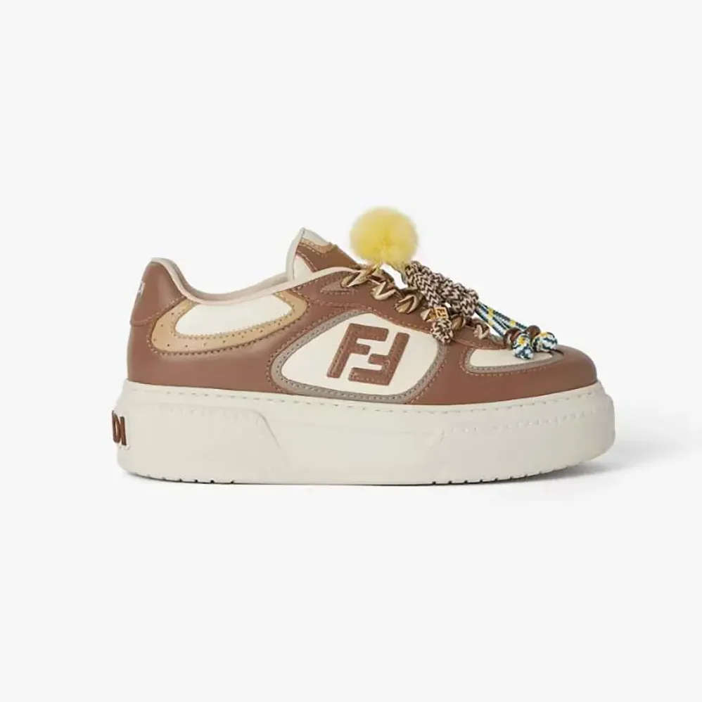 Fendi Match Brown Leather Platform Low for Women in Tops With Charm