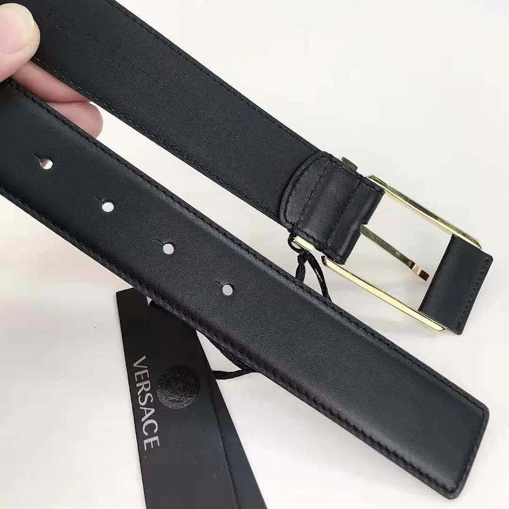 Versace Greca Accent Leather Belt for Unisex in Black Versace Greca Accent Leather Belt for Unisex in Black