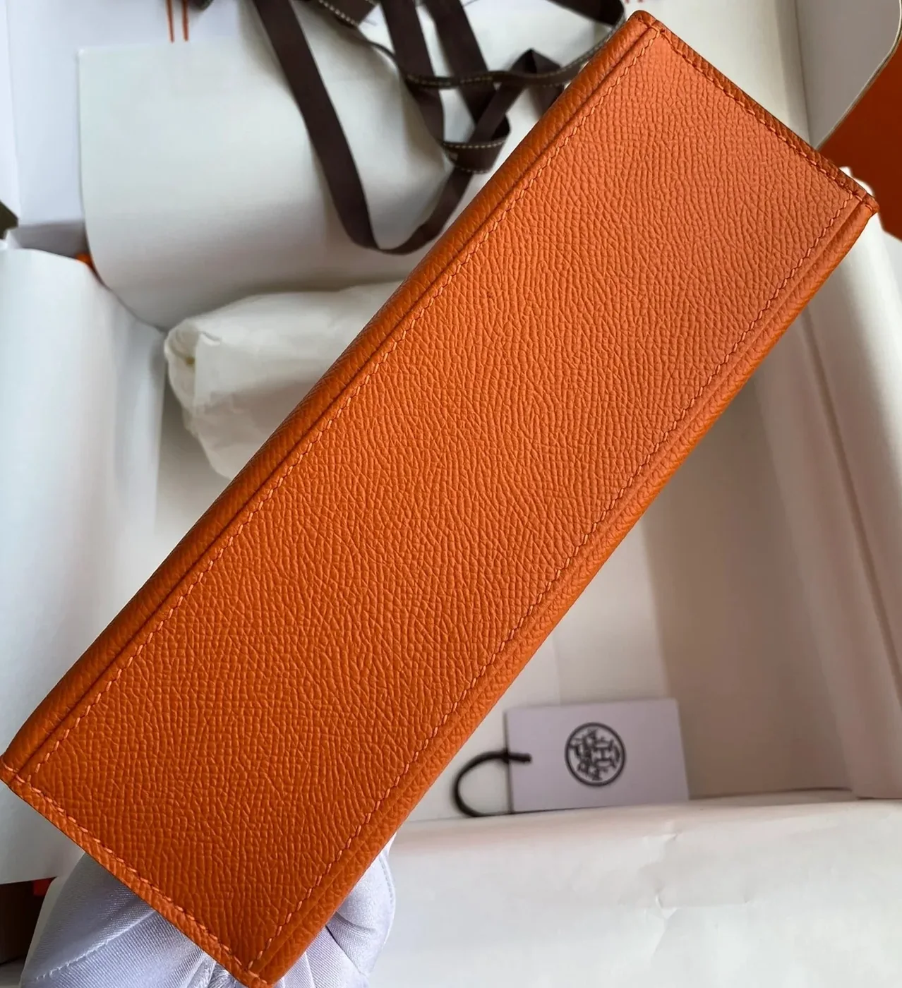 Hermes Kelly Pochette Top Handle Bag in Orange Epsom Palladium Hardware