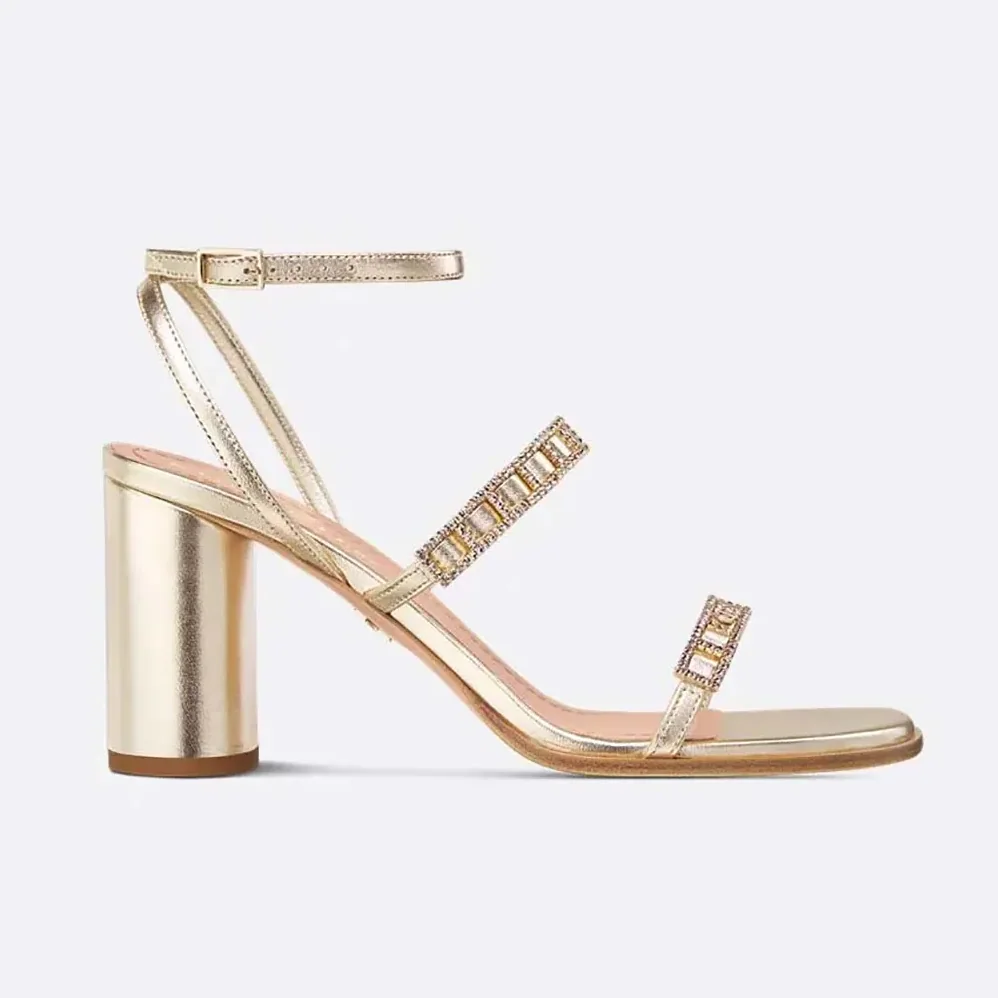 Dior Diorissime Heeled Sandal Gold-Tone Laminated Lambskin and Silver for Women in Tone Strass Dior Diorissime Heeled Sandal Gold-Tone Laminated Lambskin and Silver for Women in Tone Strass