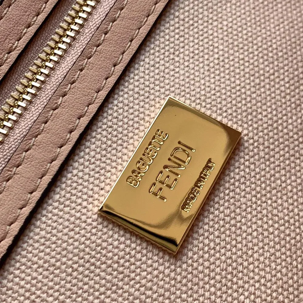 Fendi Baguette Light Pink Denim Bag with FF Embroidery for Women