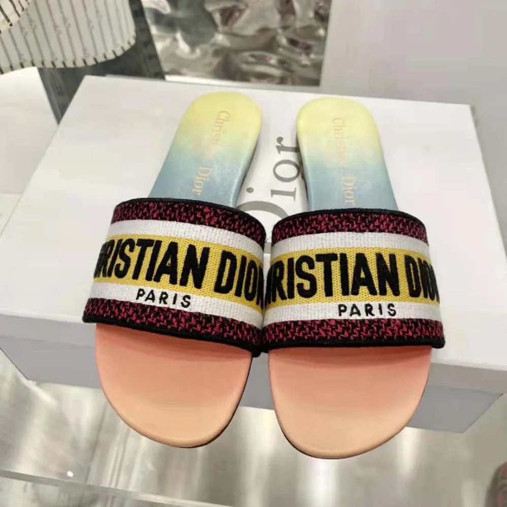 Dior Dway Slide Multicolor Embroidered Cotton for Women