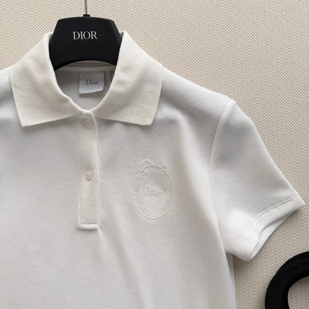Dior Médaillon Embroidered Polo Shirt White Cotton-Blend Piqué for Women Dior Médaillon Embroidered Polo Shirt White Cotton-Blend Piqué for Women
