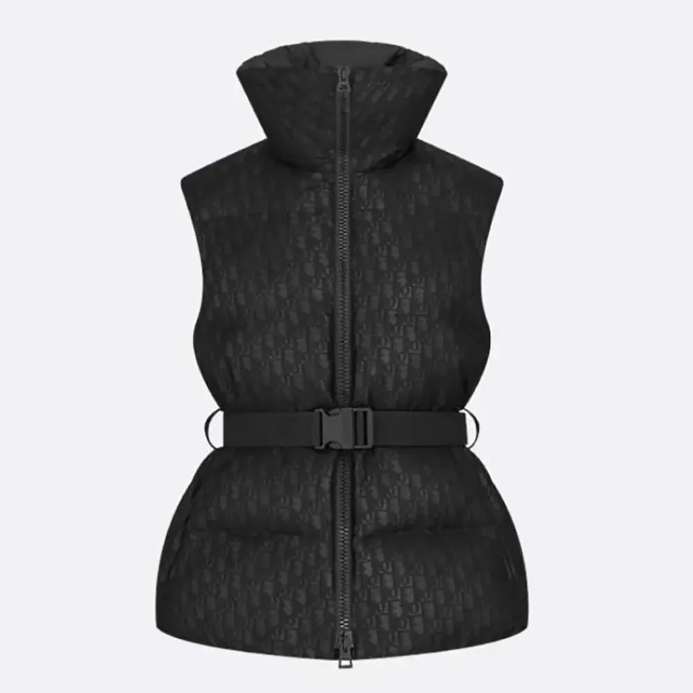 Dior DiorAlps Belted Puffer Vest Black Quilted Technical Taffeta Jacquard for Men