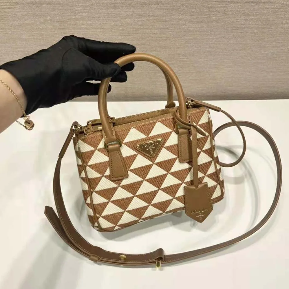 Prada Galleria Embroidered Jacquard Fabric Micro-Bag for Women in Brown Prada Galleria Embroidered Jacquard Fabric Micro-Bag for Women in Brown