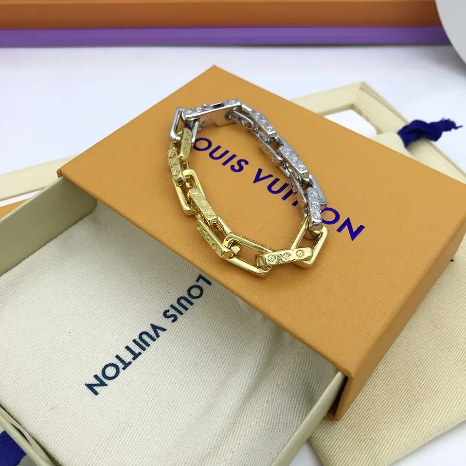 Louis Vuitton Combinating Two Colors Monogram Chain Bracelet Multicolor Louis Vuitton Combinating Two Colors Monogram Chain Bracelet Multicolor
