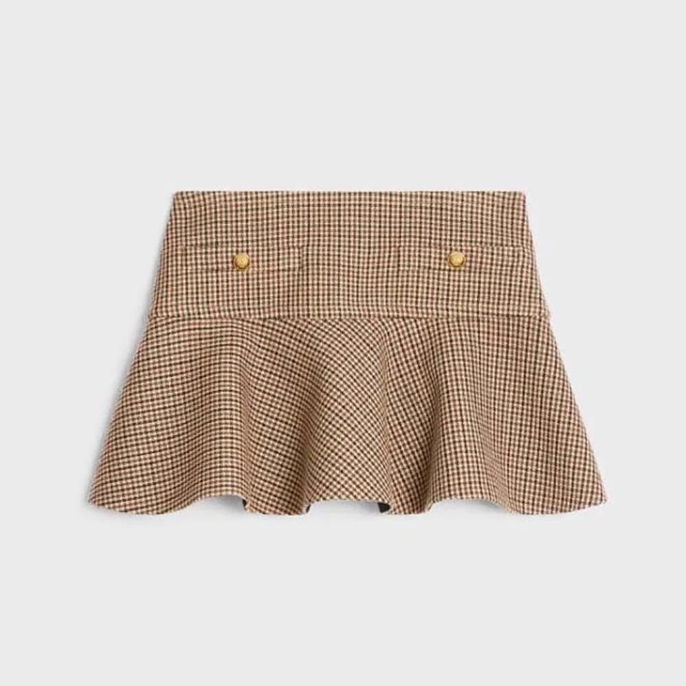 Celine Mini Skirt in Double Houndstooth Wool for Women Celine Mini Skirt in Double Houndstooth Wool for Women