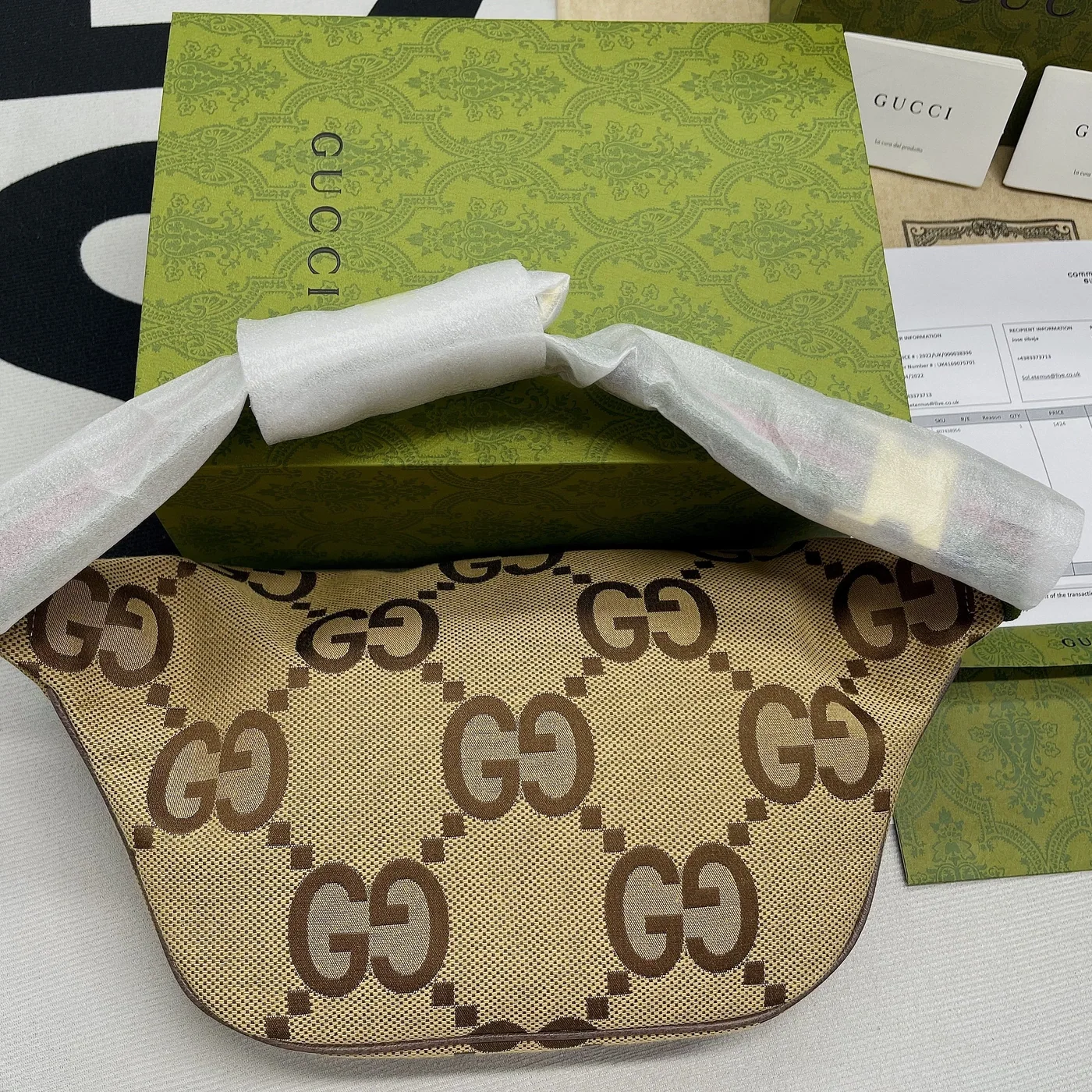 Gucci Jumbo GG Belt Bag Camel And Ebony Jumbo GG Canvas / Gucci Jumbo GG Belt Bag Camel And Ebony Jumbo GG Canvas /