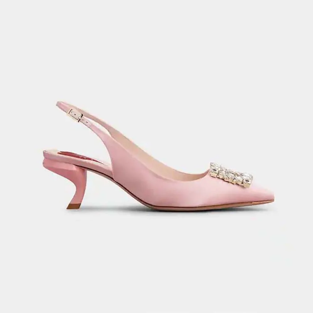 Roger Vivier Virgule Strass Buckle Slingback Pumps in Satin for Women in Pink Roger Vivier Virgule Strass Buckle Slingback Pumps in Satin for Women in Pink