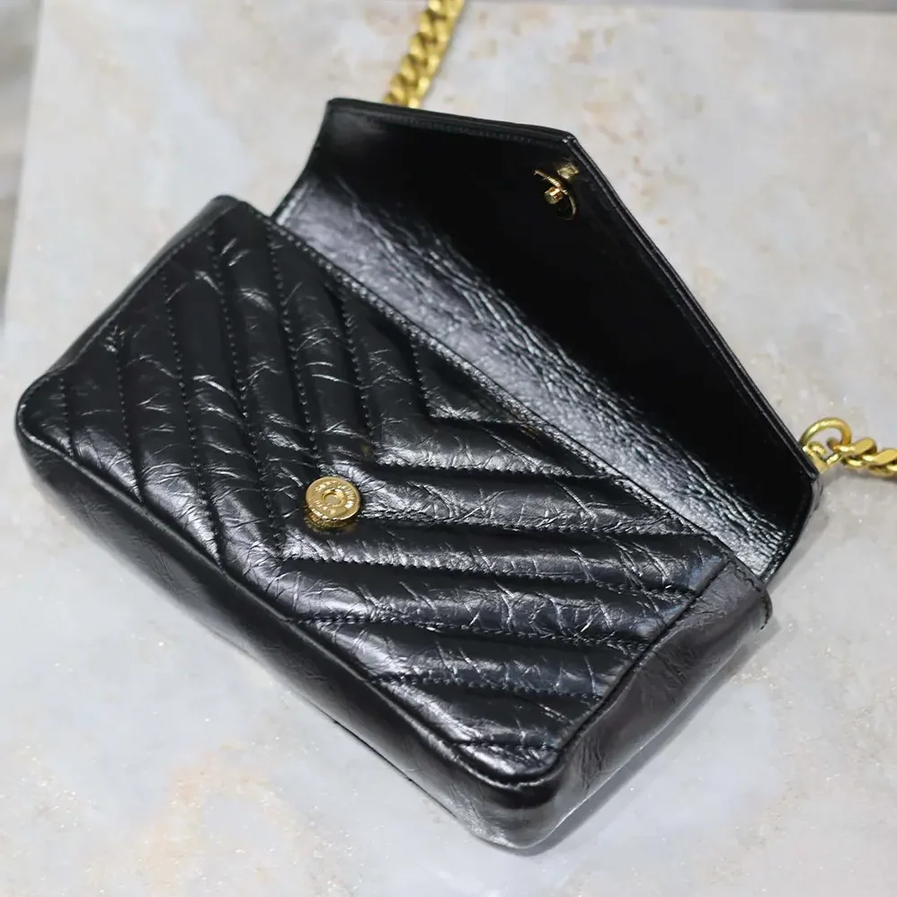 Saint Laurent YSL College Mini Chain Bag in Shiny Crackled Leather for Women in Black Saint Laurent YSL College Mini Chain Bag in Shiny Crackled Leather for Women in Black