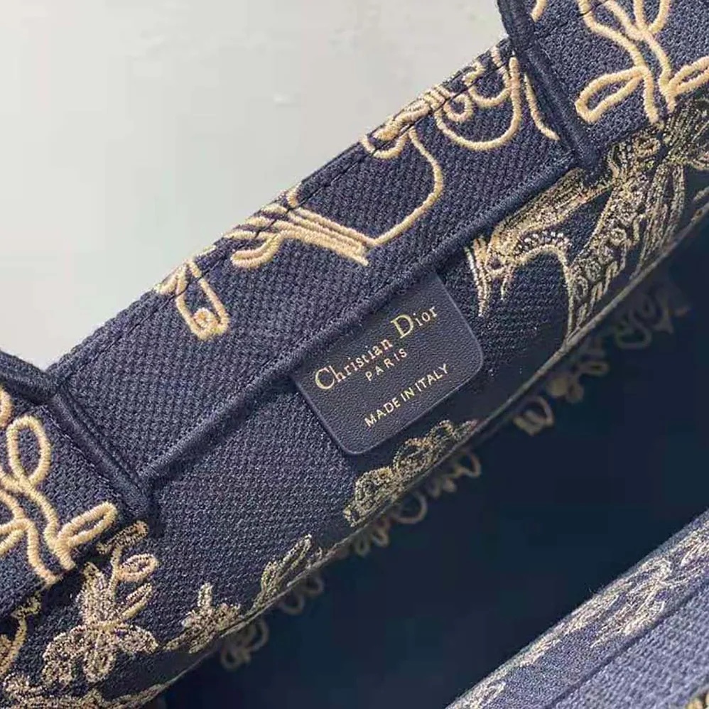 Dior Large Dior Book Tote Black Dior Jardin D'Hiver Embroidered Cotton with Velvet and Metallic Thread for Women