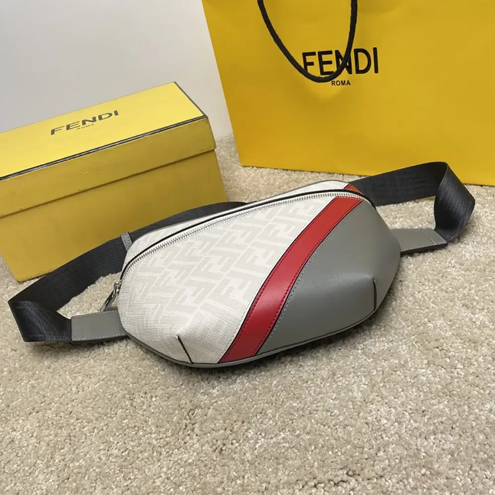 Fendi Diagonal Belt Bag Leather for Men in White