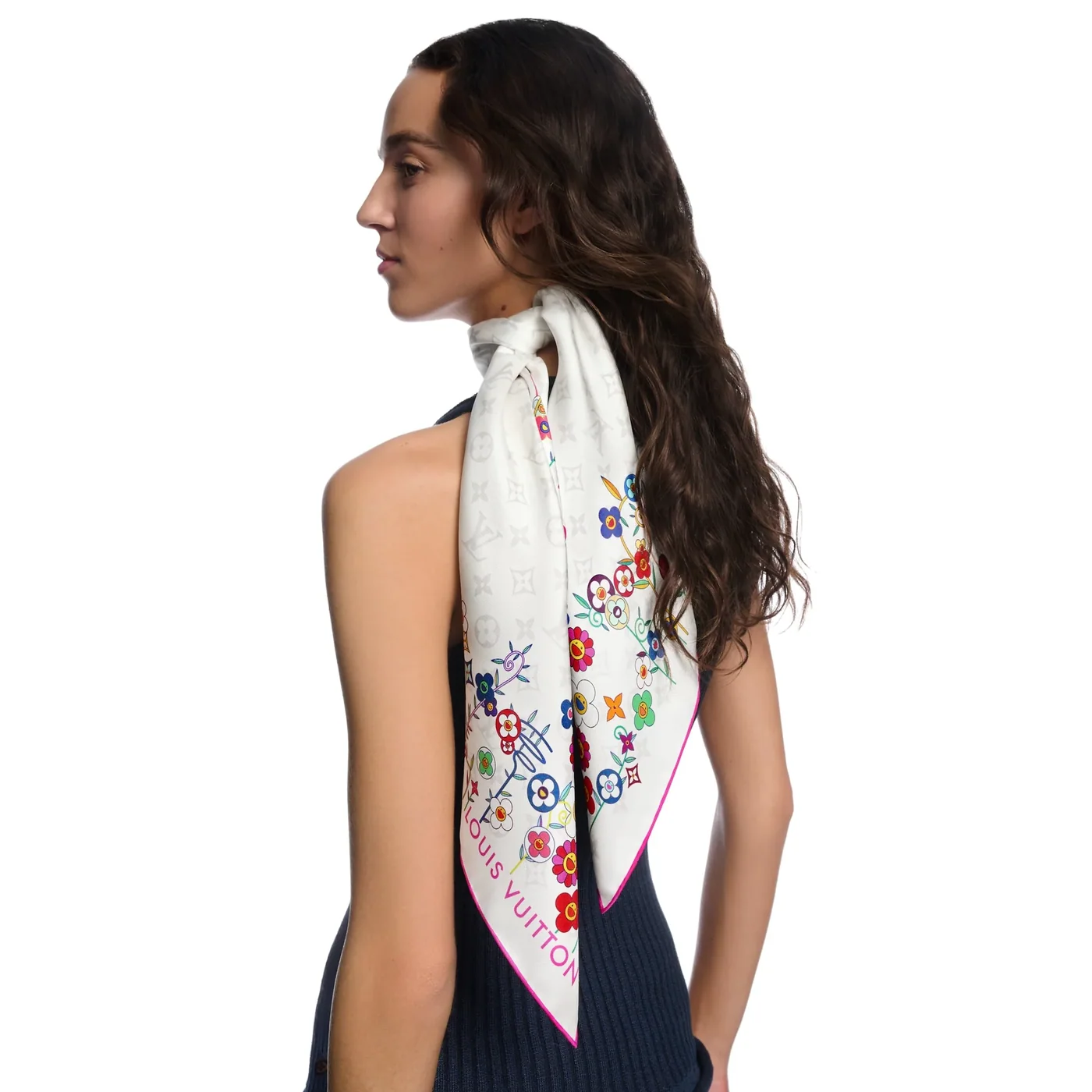 Louis Vuitton LV x TM Monogram Superflat Flowers Square 90 Scarf White Louis Vuitton LV x TM Monogram Superflat Flowers Square 90 Scarf White