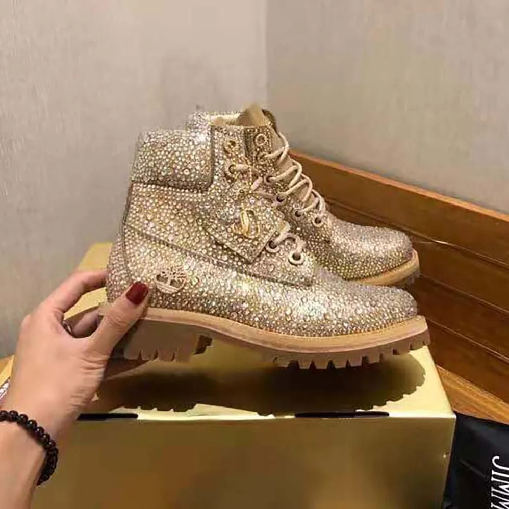 Jimmy Choo JC X Timberland/f Golden Mix Shimmer Suede Boots with Crystal Hotfix for Women Jimmy Choo JC X Timberland/f Golden Mix Shimmer Suede Boots with Crystal Hotfix for Women