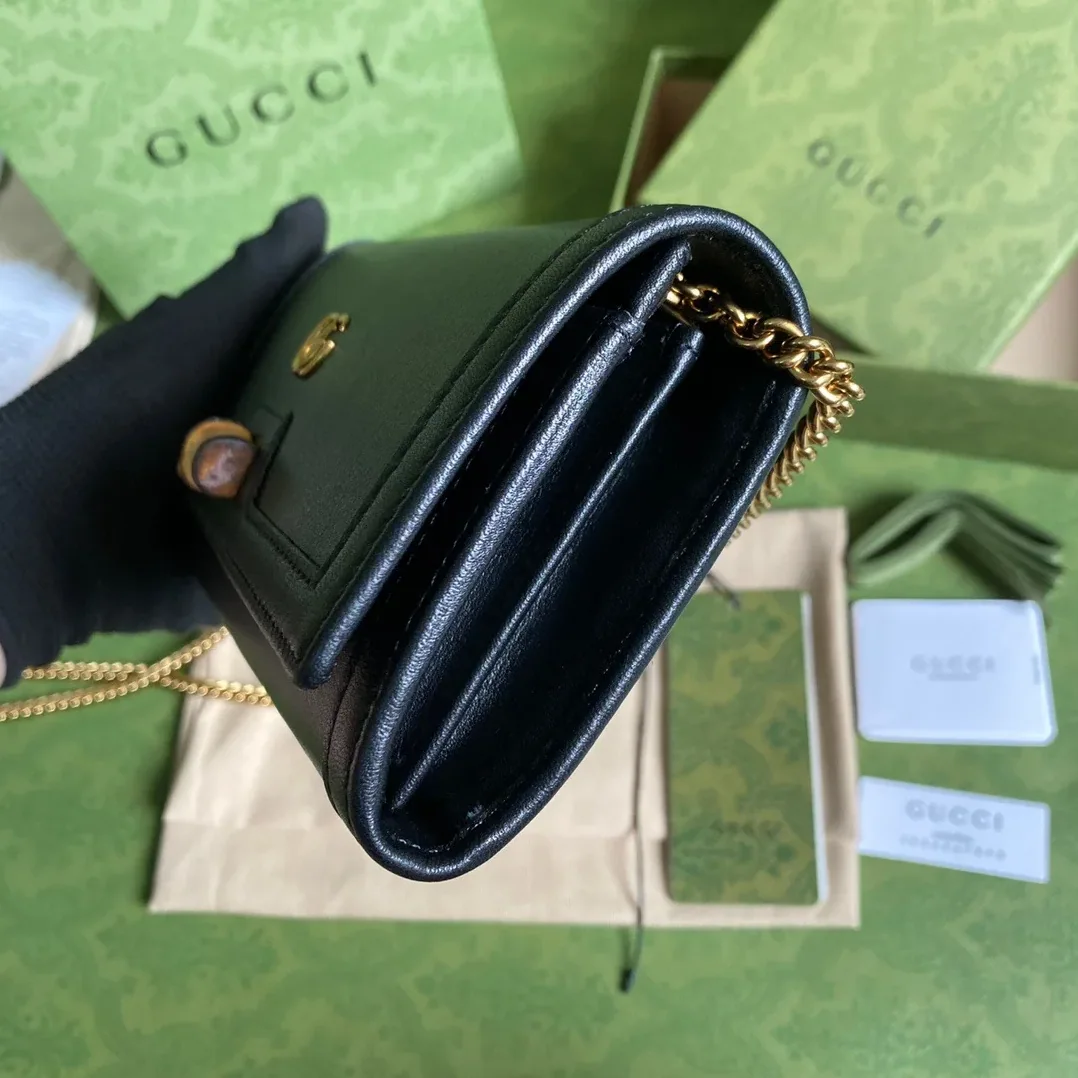 Gucci Diana Chain Wallet With Bamboo Black , / GG
