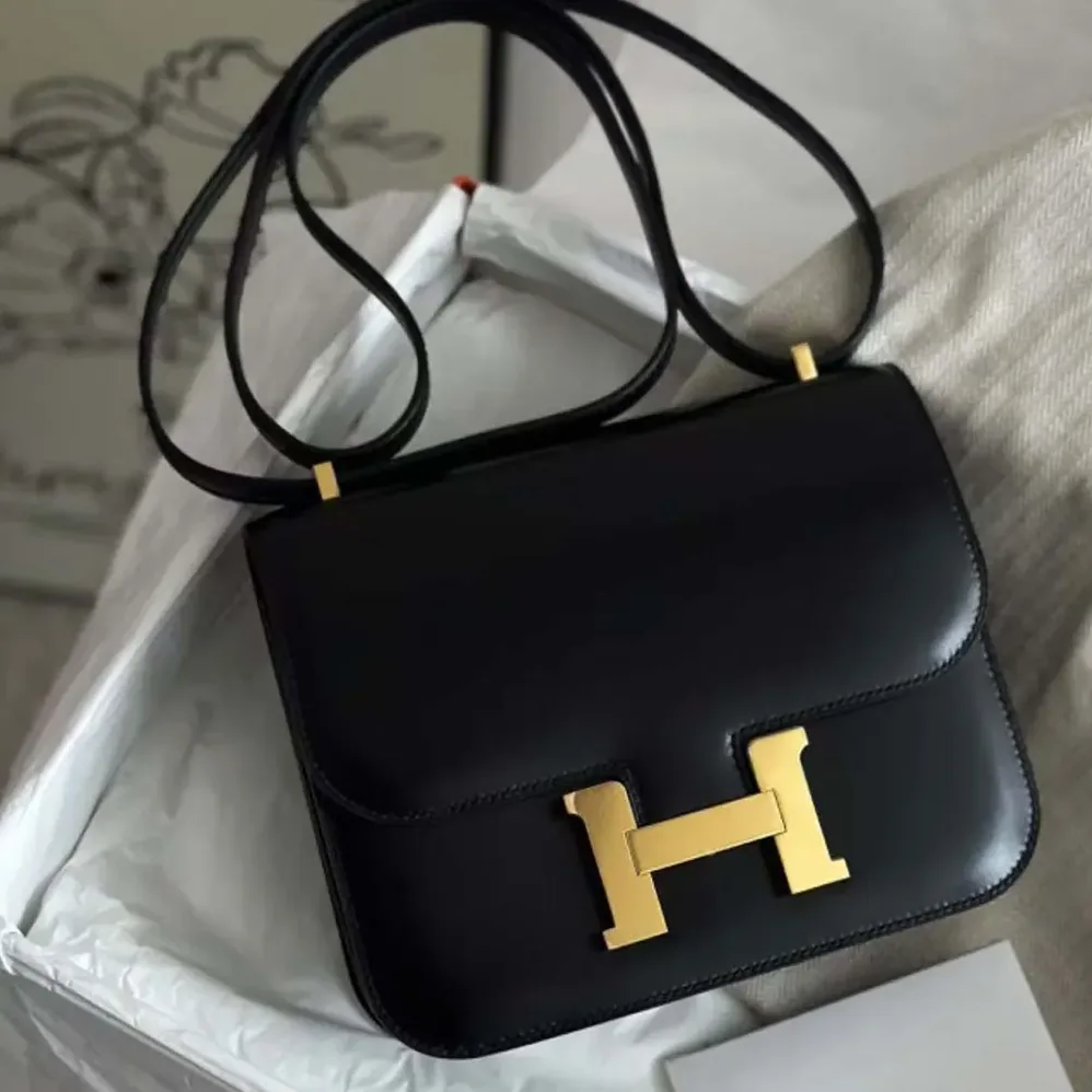 Hermes Constance 24 Bag Box Leather for Women in Black/Gold