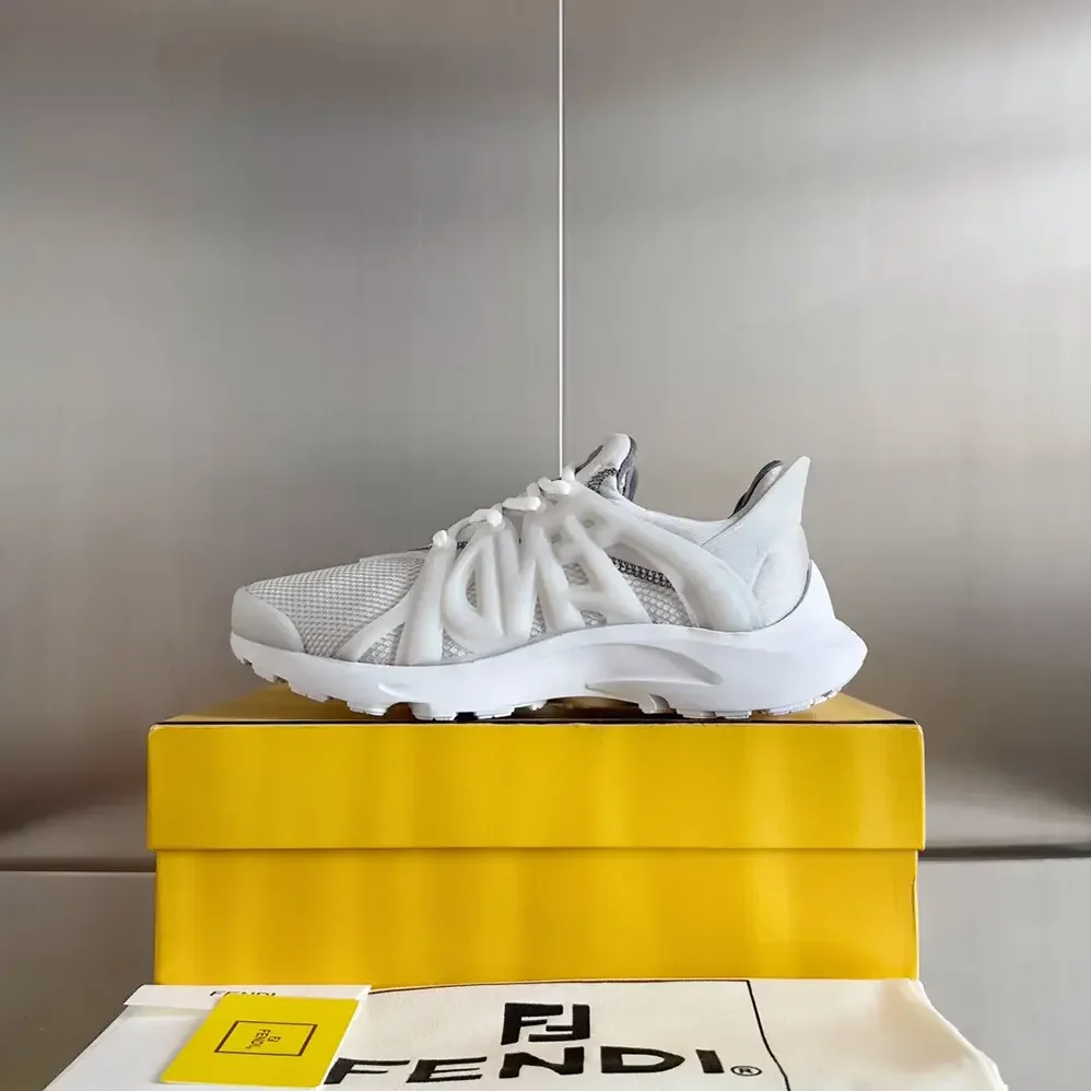 Fendi Tag Sneakers White Technical Mesh Running Sneakers for Men Fendi Tag Sneakers White Technical Mesh Running Sneakers for Men