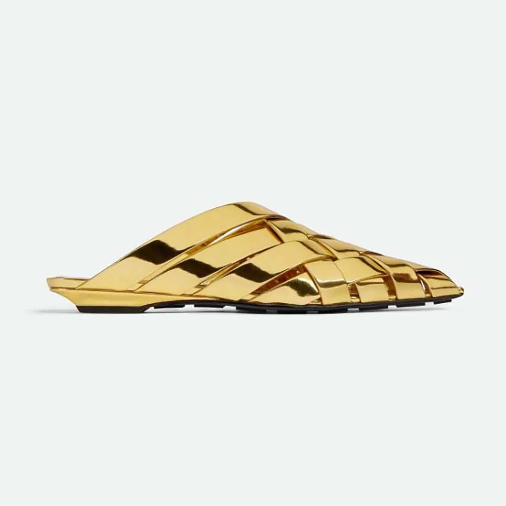 Bottega Veneta Alfie Slipper Open-back Intreccio Leather Slippers for Women in Gold Bottega Veneta Alfie Slipper Open-back Intreccio Leather Slippers for Women in Gold