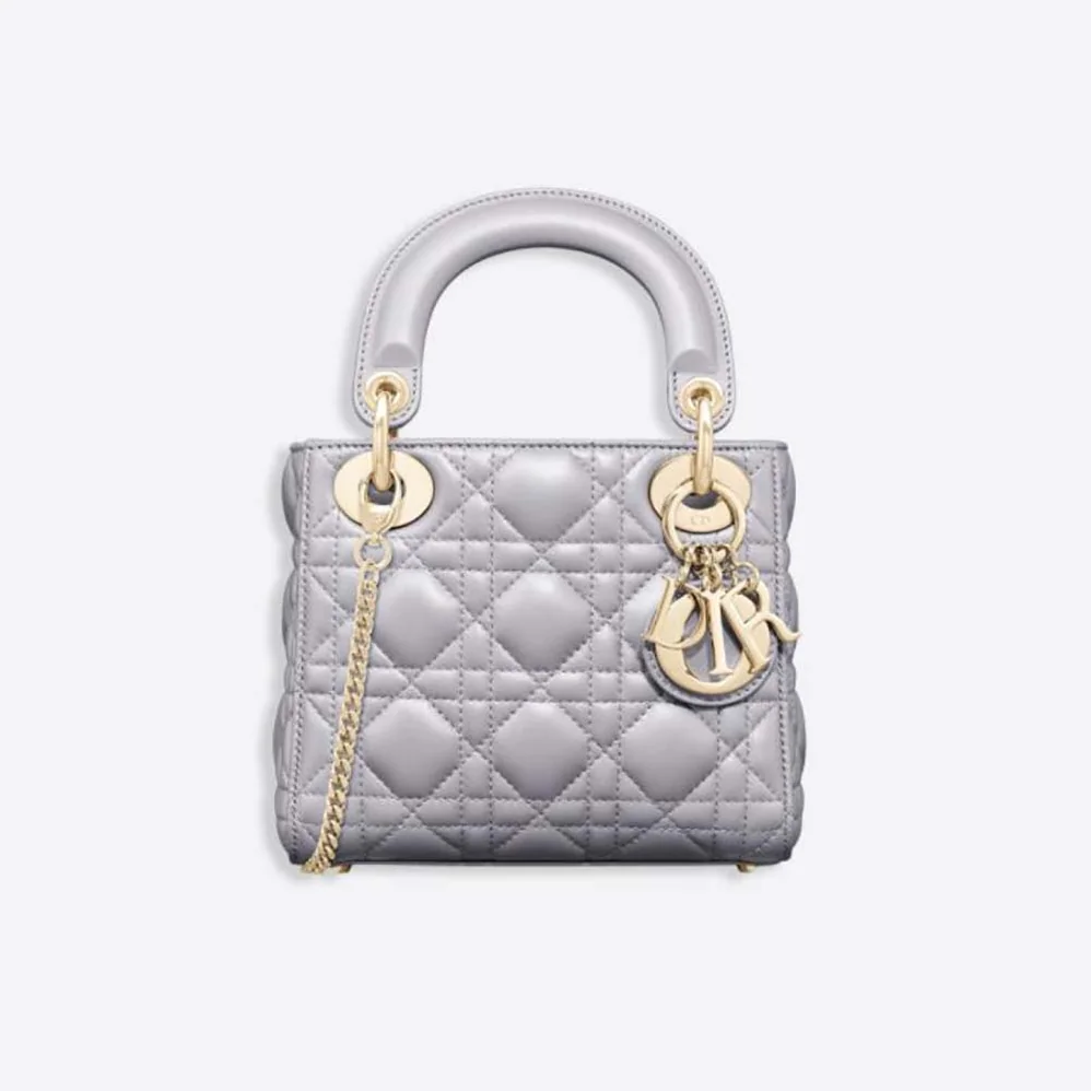 Dior Mini Lady Dior Bag Pearlescent Cannage Lambskin for Women in Silver